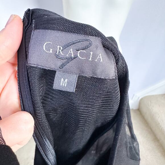 Gracia Black Sheer Peplum Layered Textured Top Size M | Dramatic Textured Style - Picture 2 of 7